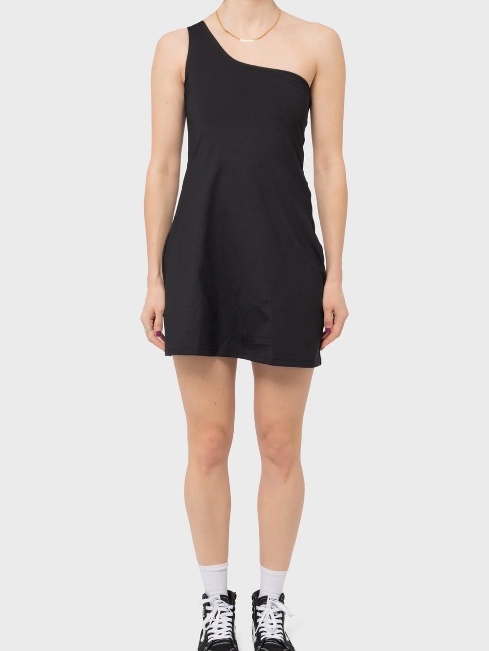 Girlfriend Collective Bianca One-Shoulder Black Activity Dress